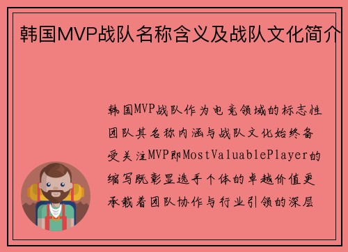 韩国MVP战队名称含义及战队文化简介